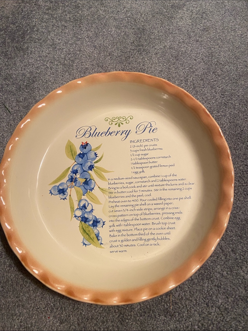 Blueberry Pie Ceramic Pie Dish - Beige and Blue